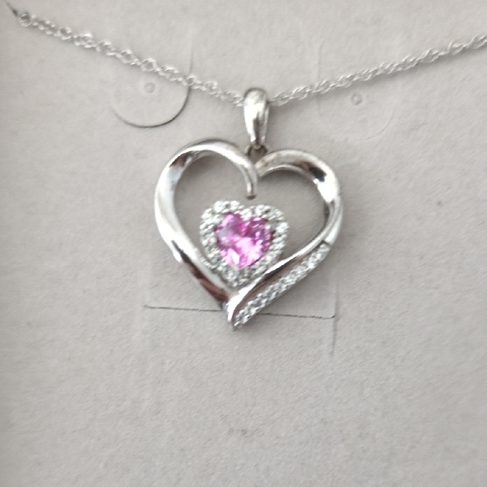 Elegant Silver Heart Necklace with Pink Gem